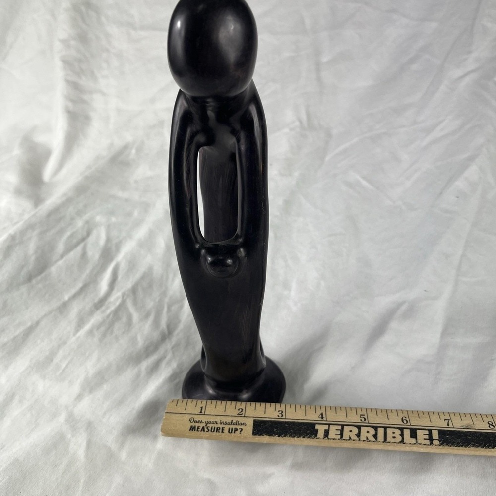 Signed Mother & Child Sculpture 11.5" Hand Carved Black Soapstone African Style - Picture 11 of 12
